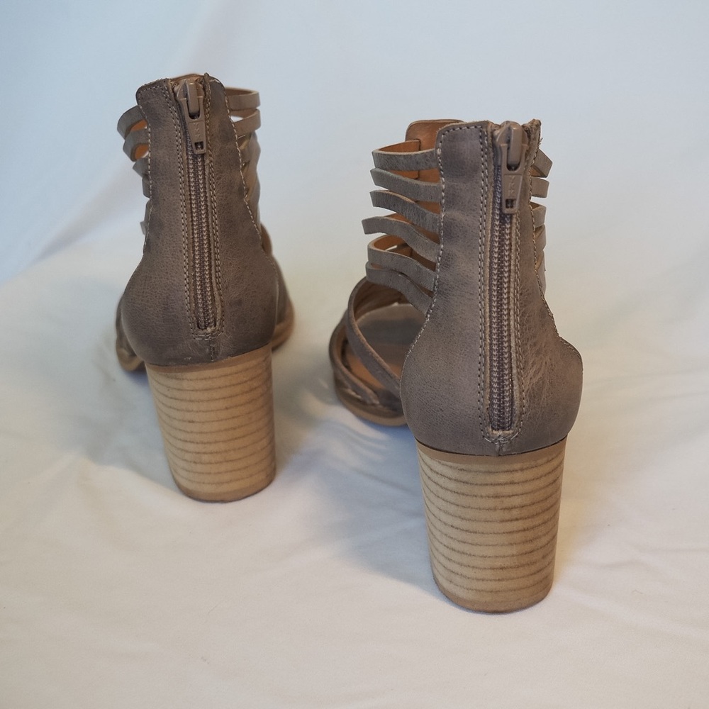 Garnet Hill suede strap sandals with back zippers and 3” heal